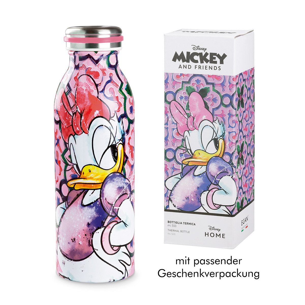 GILDE Thermobecher DISNEY - DAISY - Isolierflasche in bunt - Edelstahl - Höhe 21,5cm, Edelstahl, Thermoskanne - Kanne - Flasche für Tee und Kaffee