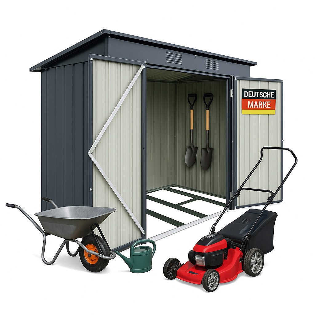 Albatros International Gerätehaus Profi Gerätehaus wetterfest Geräteschuppen Gartenschrank Gartenhaus, BxT: 176x112 cm, (L, 176x112x173cm), verzinktes Metall Anthrazit (RAL 7016) Inkl. Schloss & Werkzeughaken