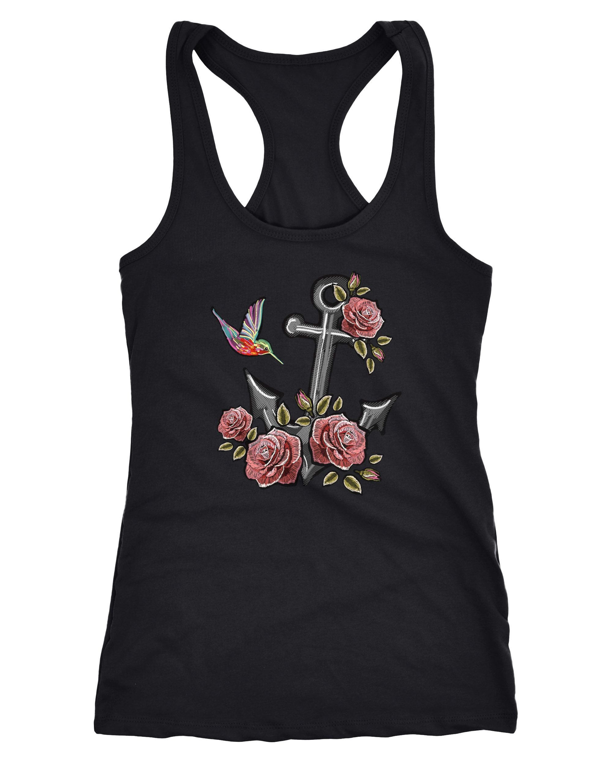 Tanktop Damen Tank-Top Anker Rosen Patch Tropical Anchor Stick-Optik Racerback Neverless®