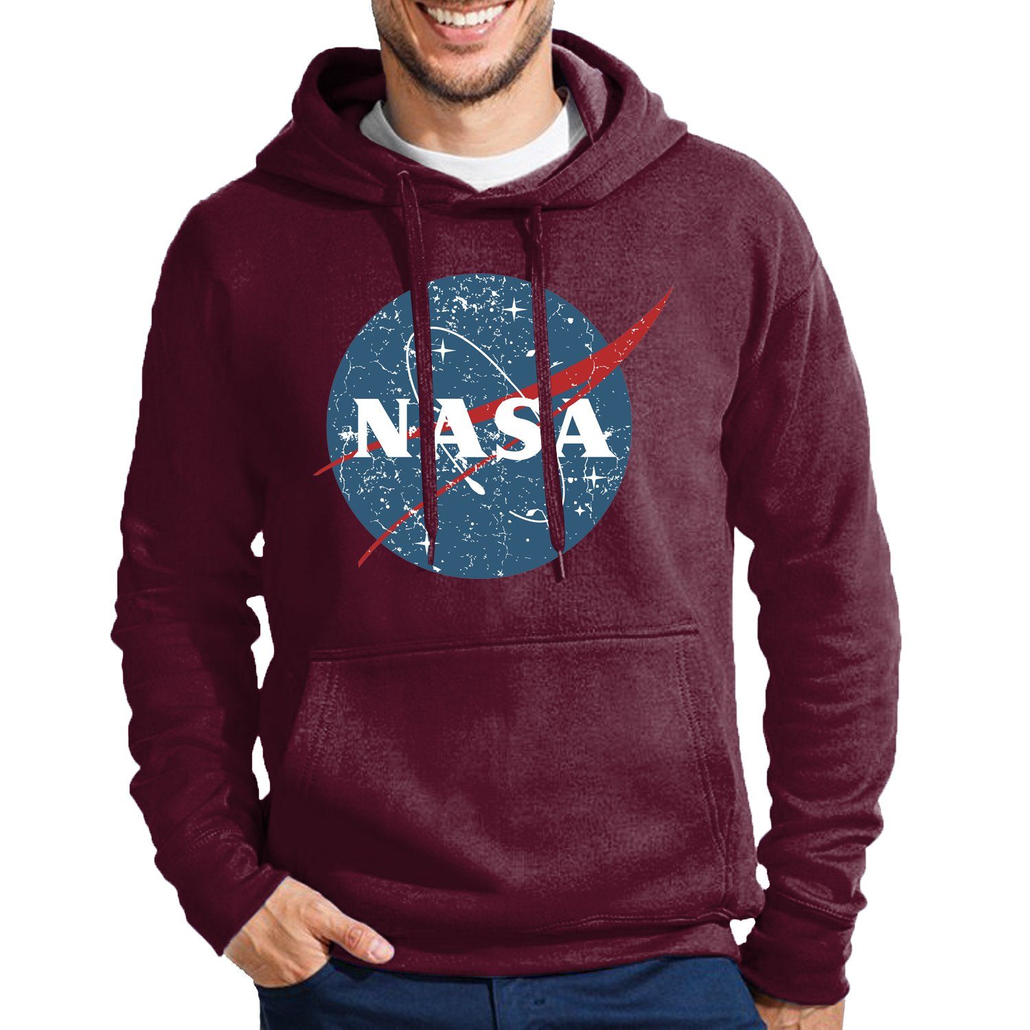 Blondie & Herren X Vintage Brownie Mars Elon Kapuze Hoodie Burgund NASA Space Galaxy Mit