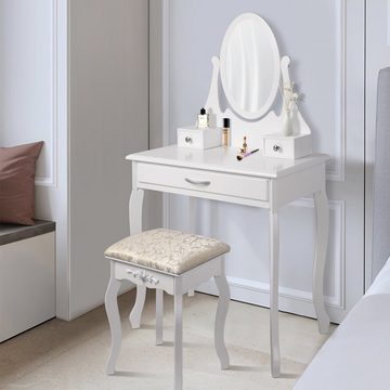 ML-DESIGN Schminktisch Kosmetiktisch mit Spiegel und Hocker aus MDF Holz Make-up Tisch, Tisch 75x140x40 cm Weiß 3 Spiegel klappbar und 3 Schubladen