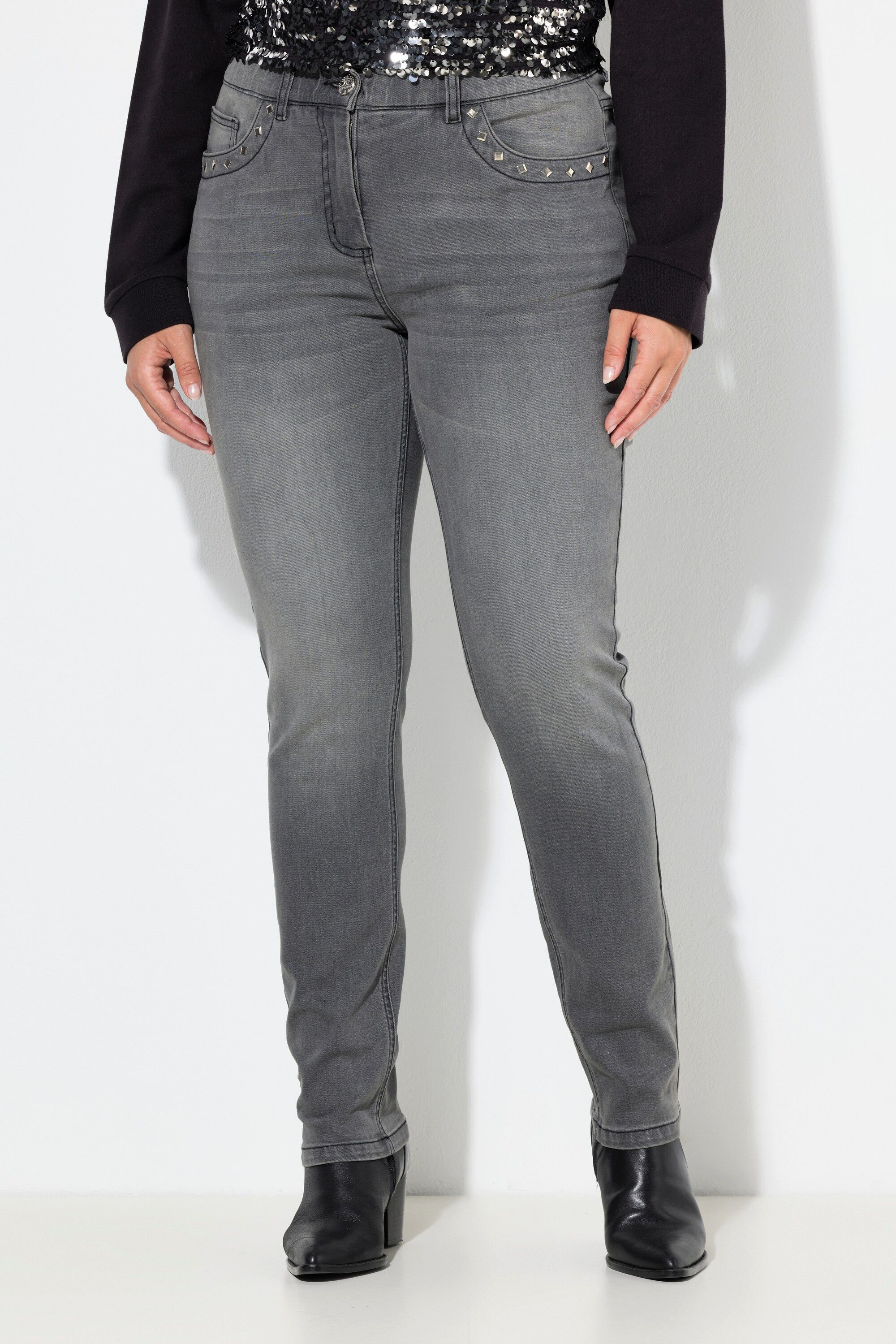 Ulla Popken Regular-fit-Jeans Jeans Sarah Ziernieten schmales Bein Komfortbund