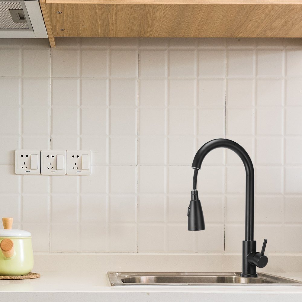 mit Schwenkbar Schwarz Küche Wasserhahn Ausziehbar BlingBin 360° Brause (1 Küchenarmatur Mischbatterien Set, 1-St) Küchenarmatur