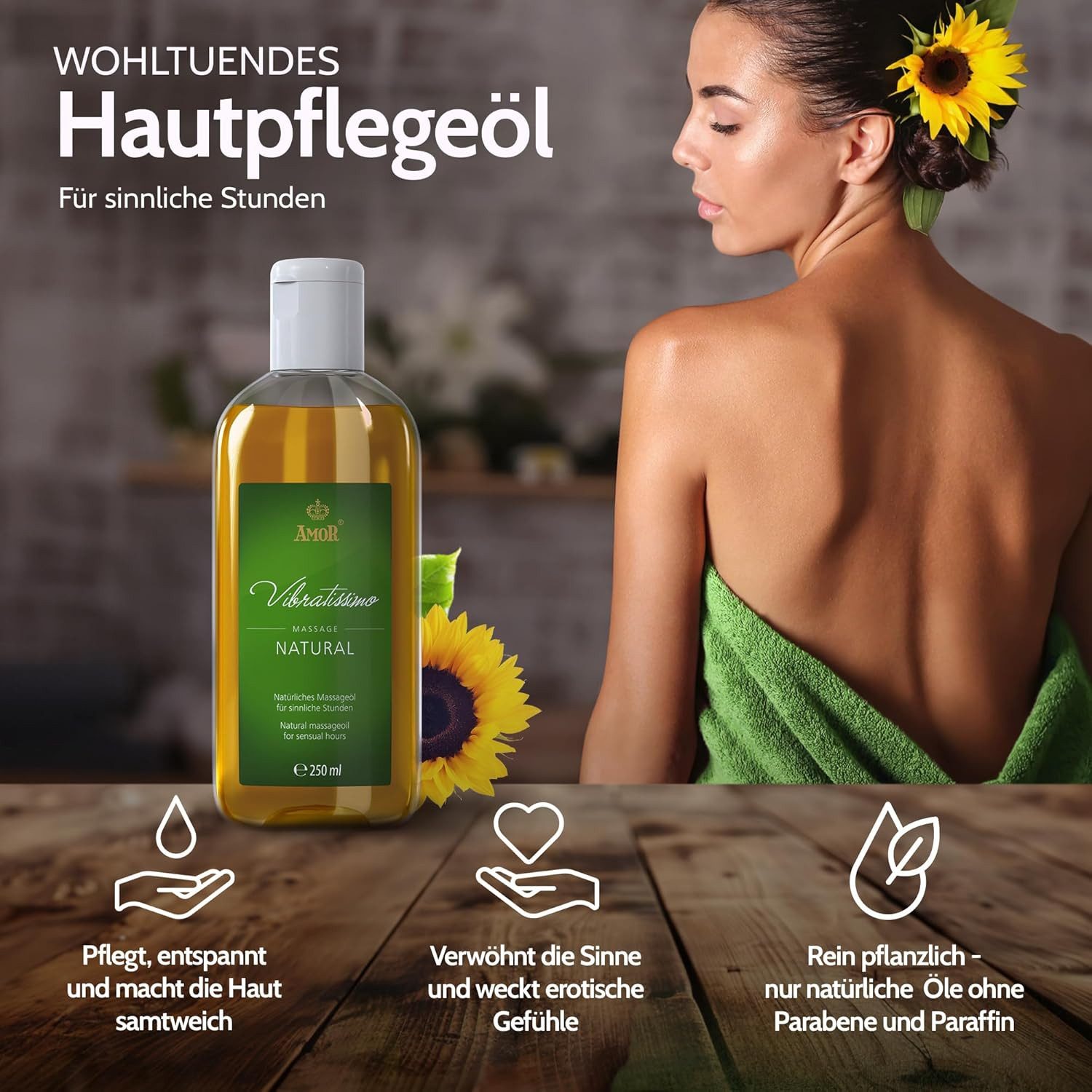Vibratissimo Massageöl Desire Jump, Natural, Inspiration, verschiedene Aromen für entspannende Stunden
