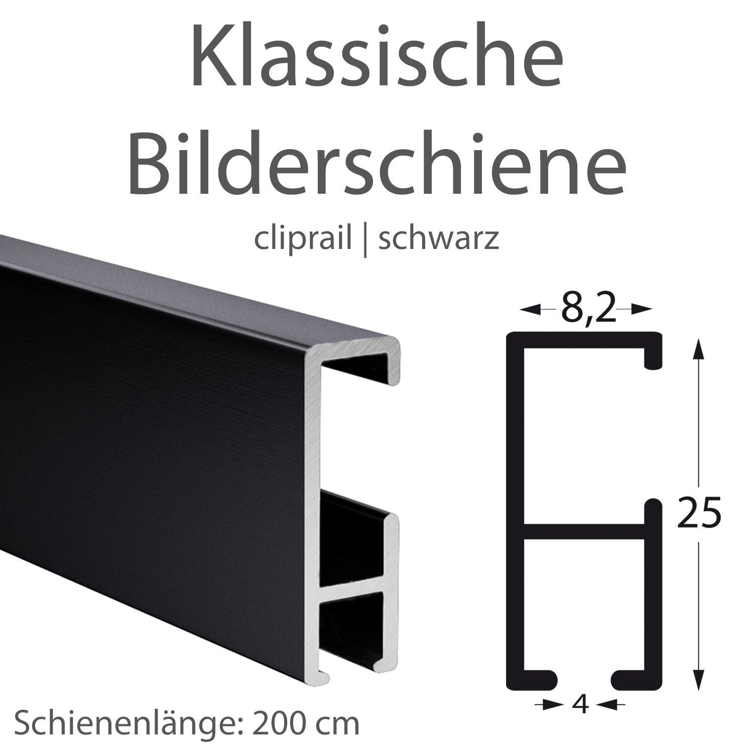 STRÜSSMANN® cliprail, Komplett-Set schwarz - Bilderschienen Wandregal Wandschienen schwarz
