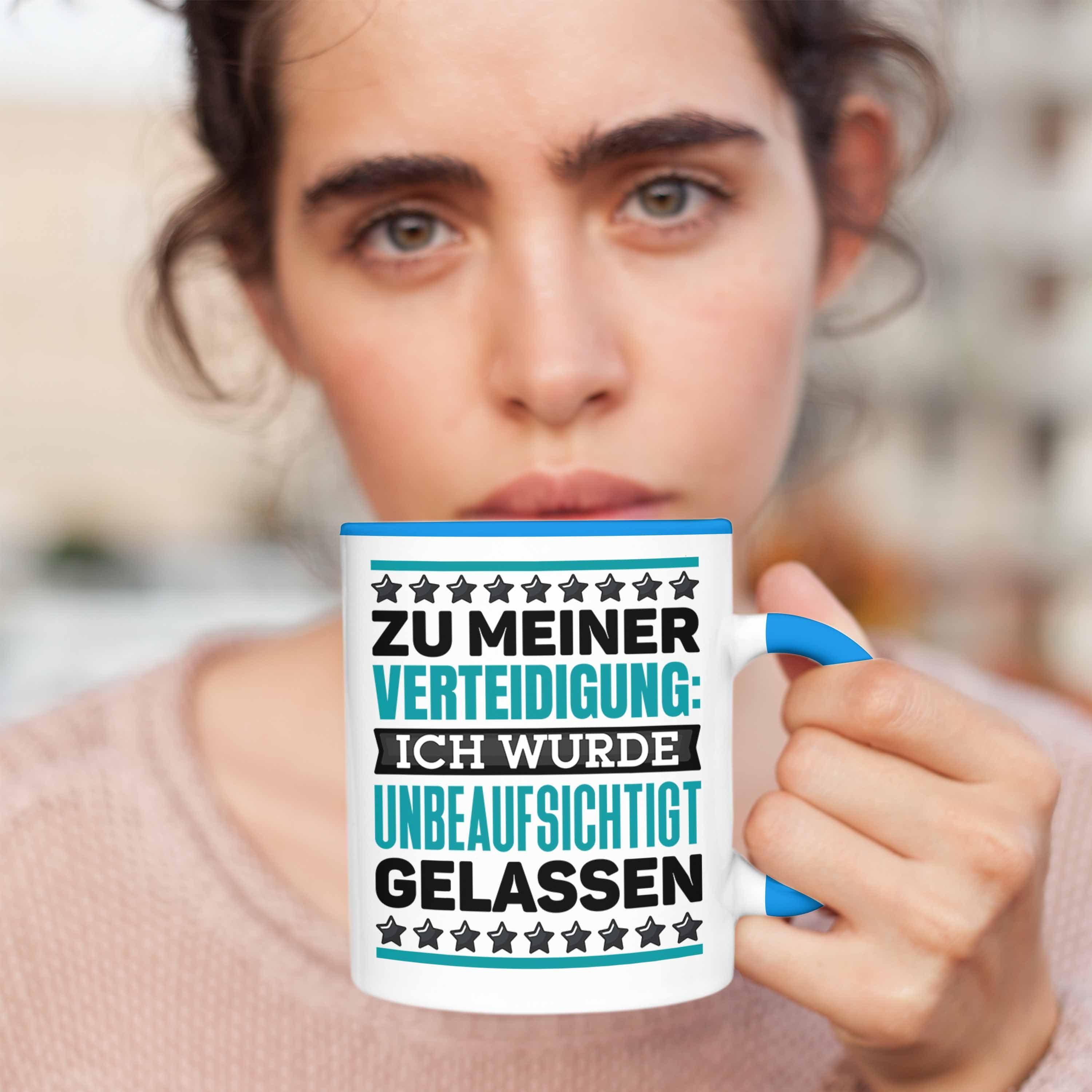 Tasse Lustiger Ich Beinahe Meiner Verteidigung Blau Spruch Zu Tasse Trendation Kaffee-Becher