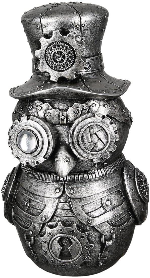 Brillibrum Dekofigur Zahnrad Design Steampunk Vogel mit Hut Deko Skulptur  aus Polyresin Dekofigur Industrial Style Silber Statue ausgefallenes  Kunstobjekt Wohnzimmerdeko Kunst