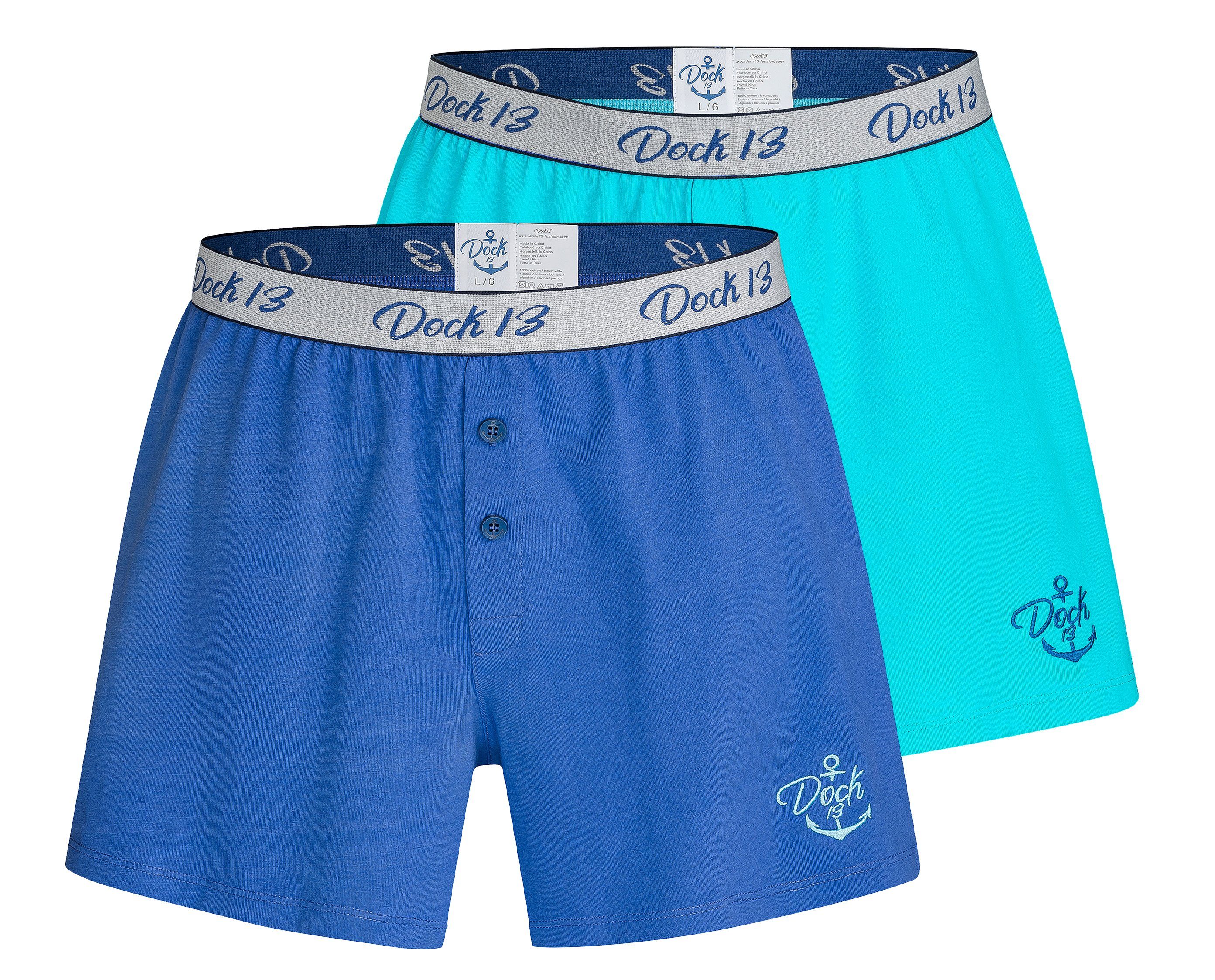Dock13 Вперед Boxer Dock13 Männer Boxershorts (Hellblau / Dunkelblau) Large (2er-Pack, 2-St., 2er-Pack) gewebter Bund, gesticktes Logo