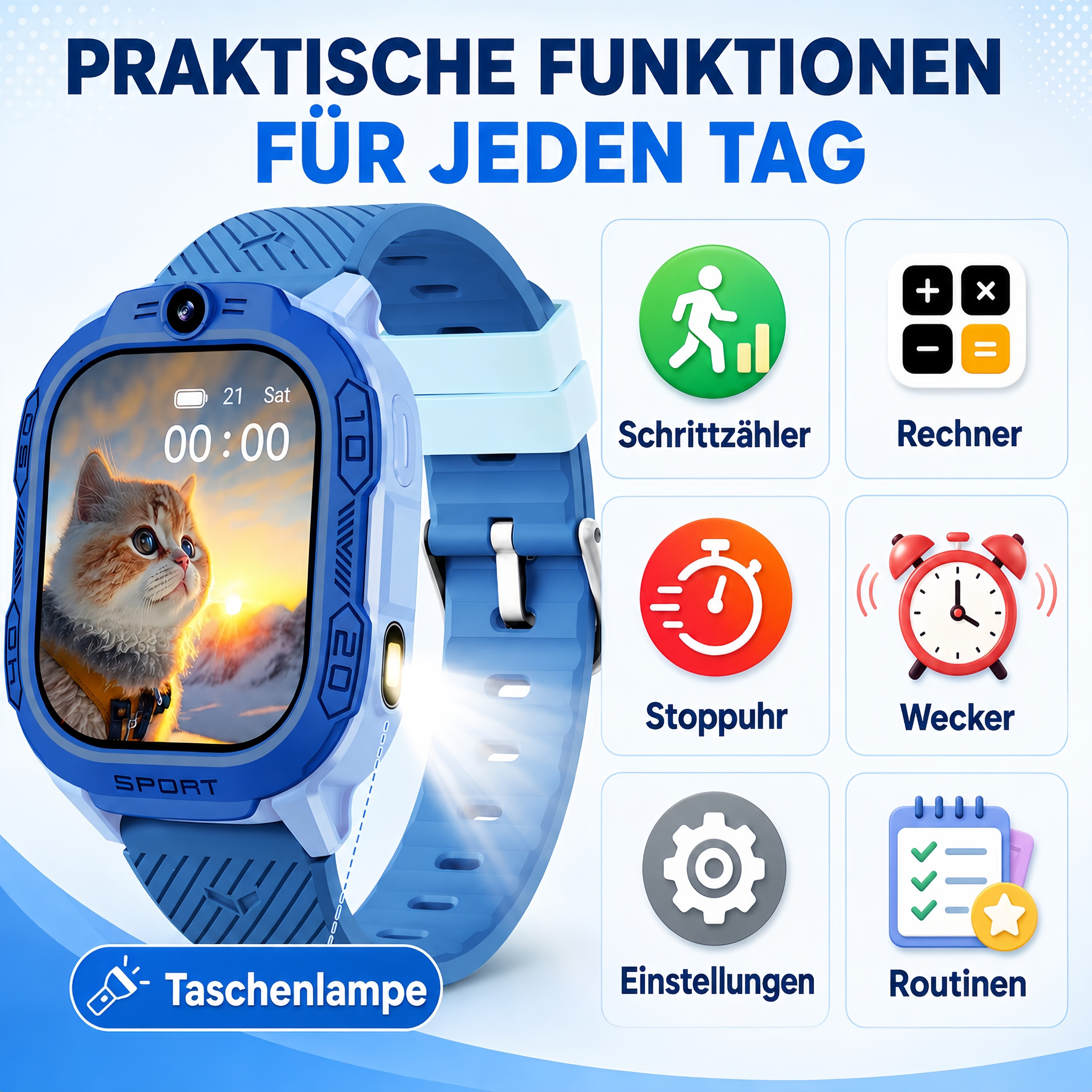 ibettertec Kinderuhr Kinder Smartwatch 4G GPS Uhr mit Telefon, Kamera, SOS Smartwatch (20 cm) Taschenlampe & Trageband, Kinderuhr mit Touchscreen, Anruf, Videoa – Bild 2 von 5