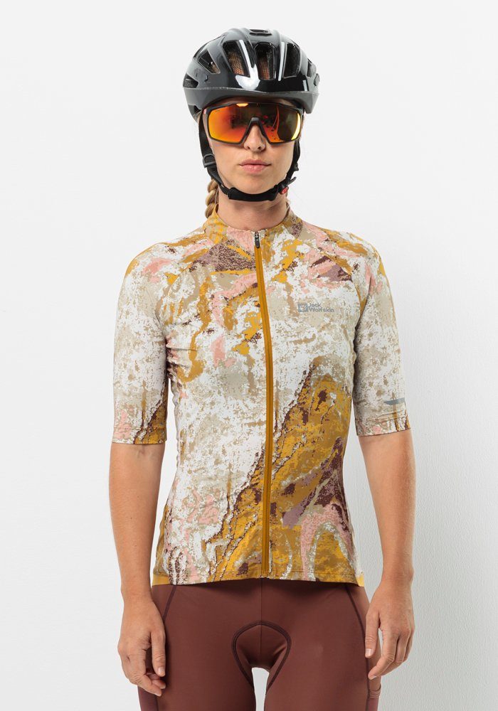 Jack Wolfskin Fahrradjacke GRAVEX PRINTED FZ S/S W mit drei Rückentaschen, feuchtigkeitsregulierend, elastisch