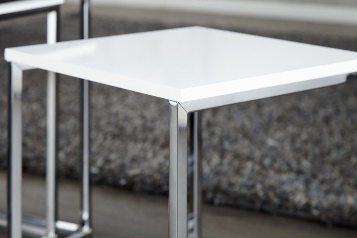 Set Casa Beistell Weiß/Chrom 3er Beistelltisch Padrino - Set Beistelltische Tisch