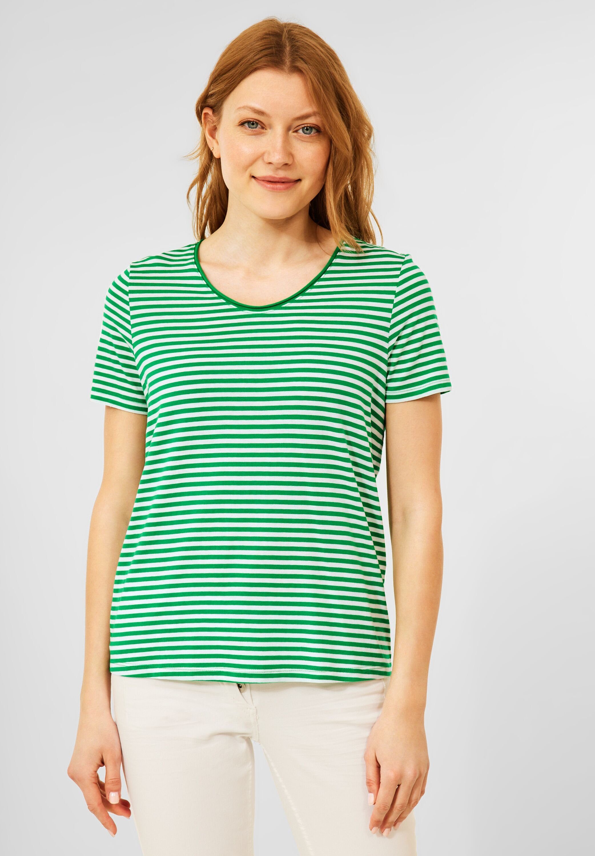Cecil T-Shirt Cecil T-Shirt mit Streifenmuster in Cheeky Green (1-tlg)  Locker geschnitten