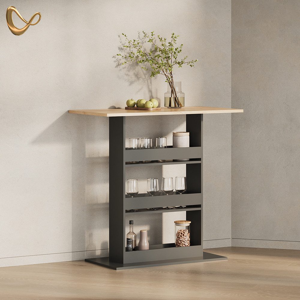 Livinity® Bartisch Regusa, Goldkraft Eiche/Anthrazit/Anthrazit, 110 x 55 cm (1-St)