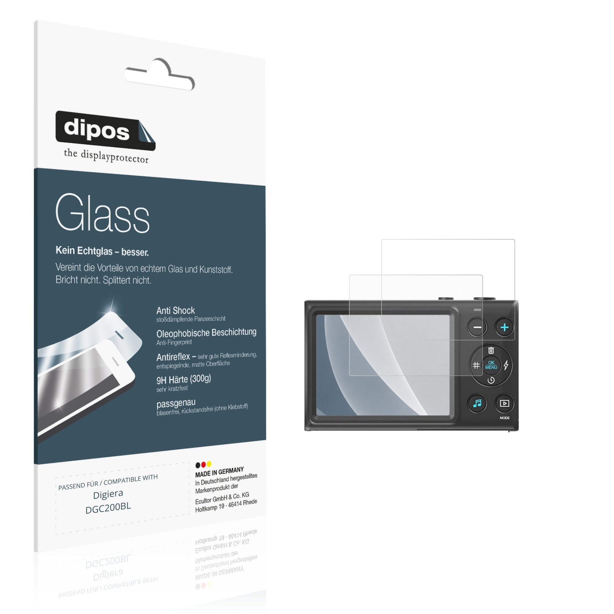 dipos Displayschutzfolie Schutzfolie für Digiera DGC200BL, 2 Stück, Displayschutz Schutz Folie Made in Germany