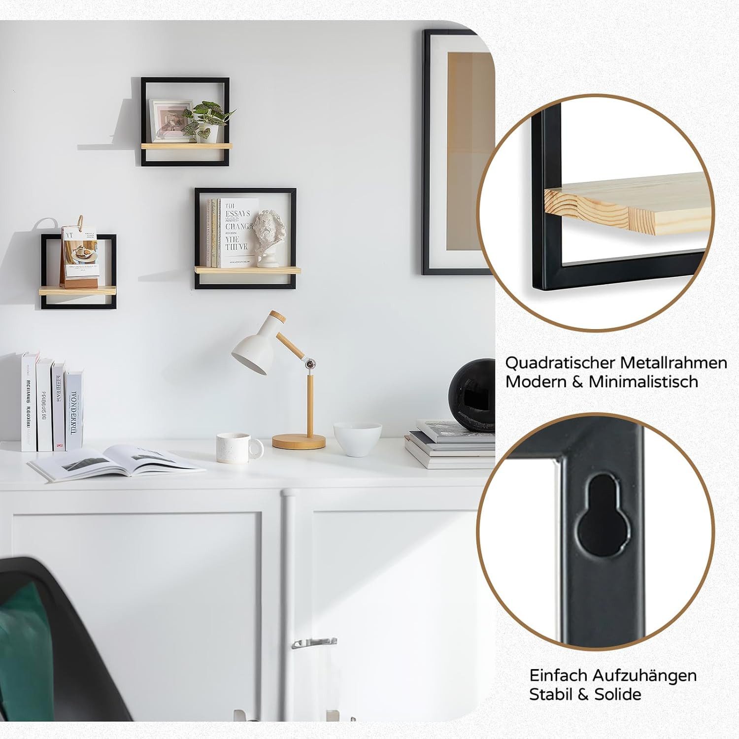 Holz Lichter Wandregal 3‑tlg. Floating Wandregal – Holz & Metall, modern ge günstig online kaufen