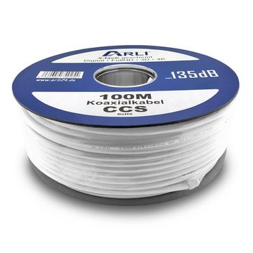 ARLI 100m ARLI Koaxialkabel + 10x F-Stecker + 10x Gummitülle TV-Kabel, (10000 cm), 100 m TV Sat Koax Antennen Kabel 5-fach geschirmt Verlegekabel Set