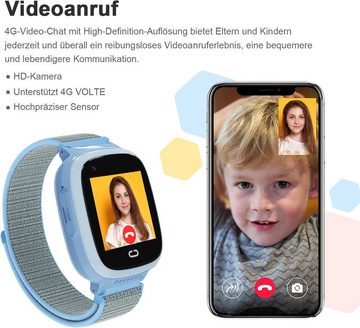 PTHTECHUS Smartwatch (1,4 Zoll), Kinder GPS 4G HD Touchscreen Uhr Telefon GPS Tracker SOS Videoanruf