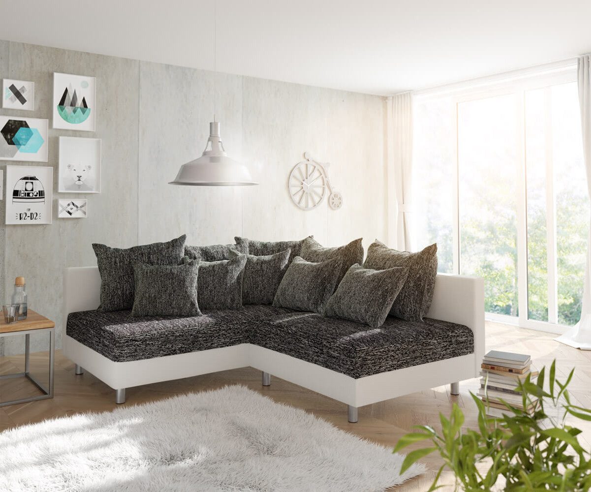 DELIFE Ecksofa Clovis, Weiss Schwarz Ottomane günstig online kaufen