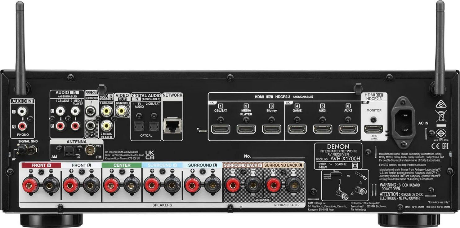 AVR-X1700H 8K- 7.2 Denon (Bluetooth, WLAN, Heimkinosystem Vision) Dolby