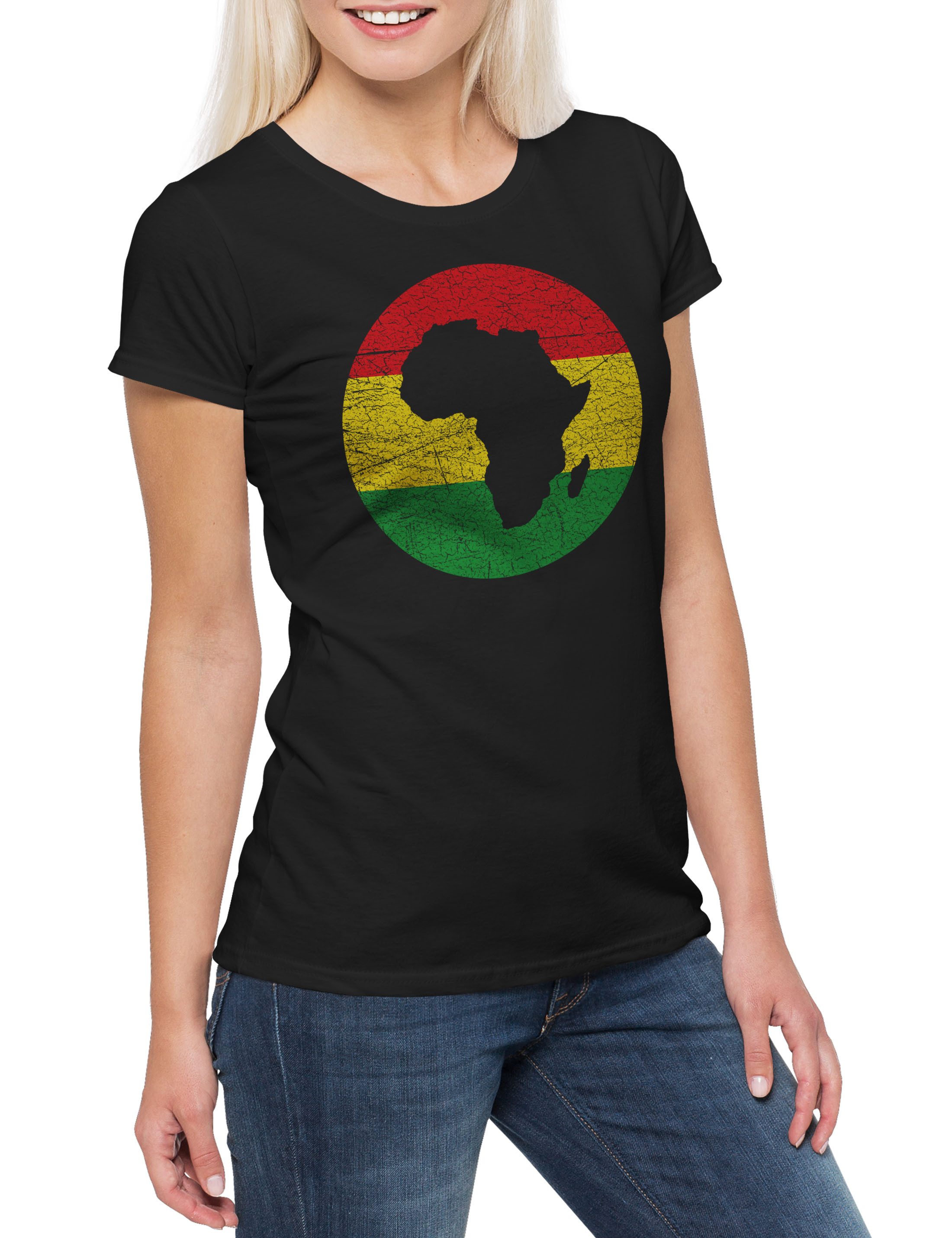 Print-Shirt Zion Africa Circle Damen T-Shirt Jah Ras Musik Babylon Irie Reggae