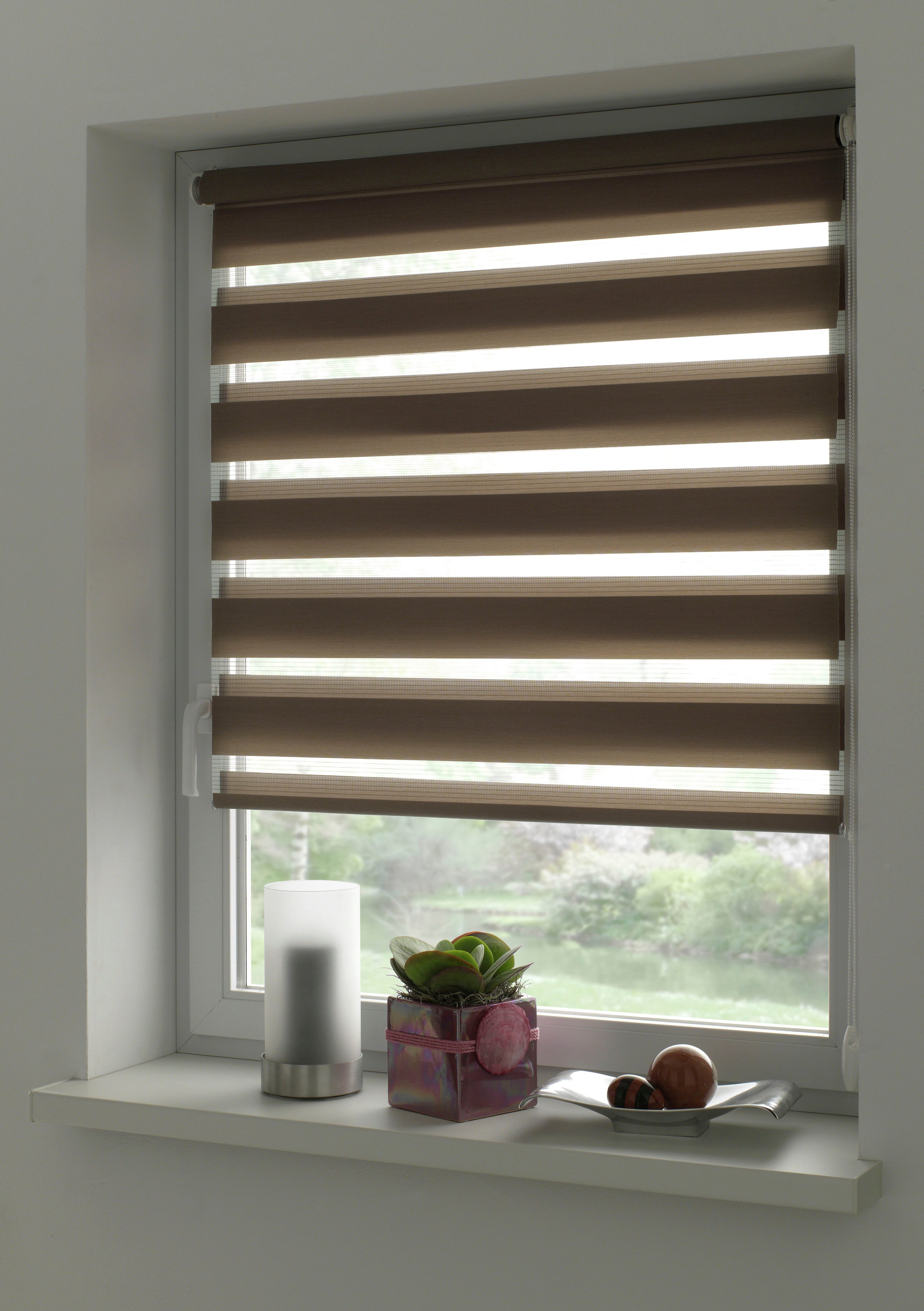 Doppelrollo Easyfix, GARDINIA, halbtransparent, mit Bohren/ohne Bohren, freihängend, segmentweise gewebter Stoff