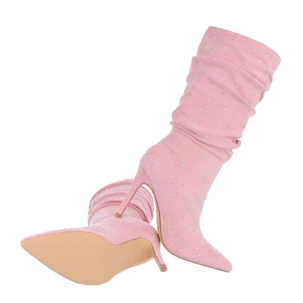 Abendschuhe Stiefel Pfennig-/Stilettoabsatz in Ital-Design Elegant Rosa High-Heel-Stiefel Damen High-Heel