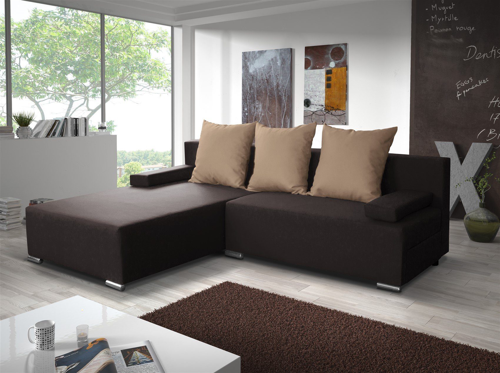 inkl. LUCY 3 Möbel mit mane, Fun inkl. Bettkasten Ecksofa und Braun-Cappuccino Schlaffunktion Sofa Rückenkissen,