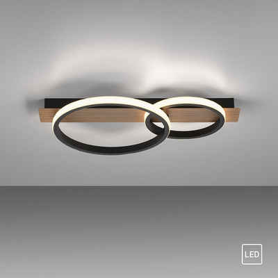 SellTec LED Deckenleuchte LED Deckenleuchte Ring Holzdekor, An/Aus, 1xLED-Board/25W/3000K, warmweiß, Deckenlampe ring schwarz Holz Wohnzimmer Flur