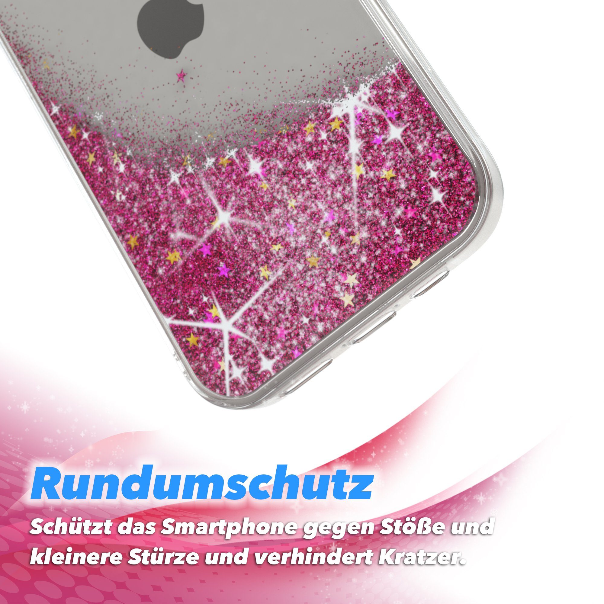EAZY CASE Handyhülle Liquid Glittery Case für Apple iPhone 13 6,1 Zoll, Glitzerhülle Shiny Slimcover stoßfest Durchsichtig Bumper Case Pink – Bild 5 von 5