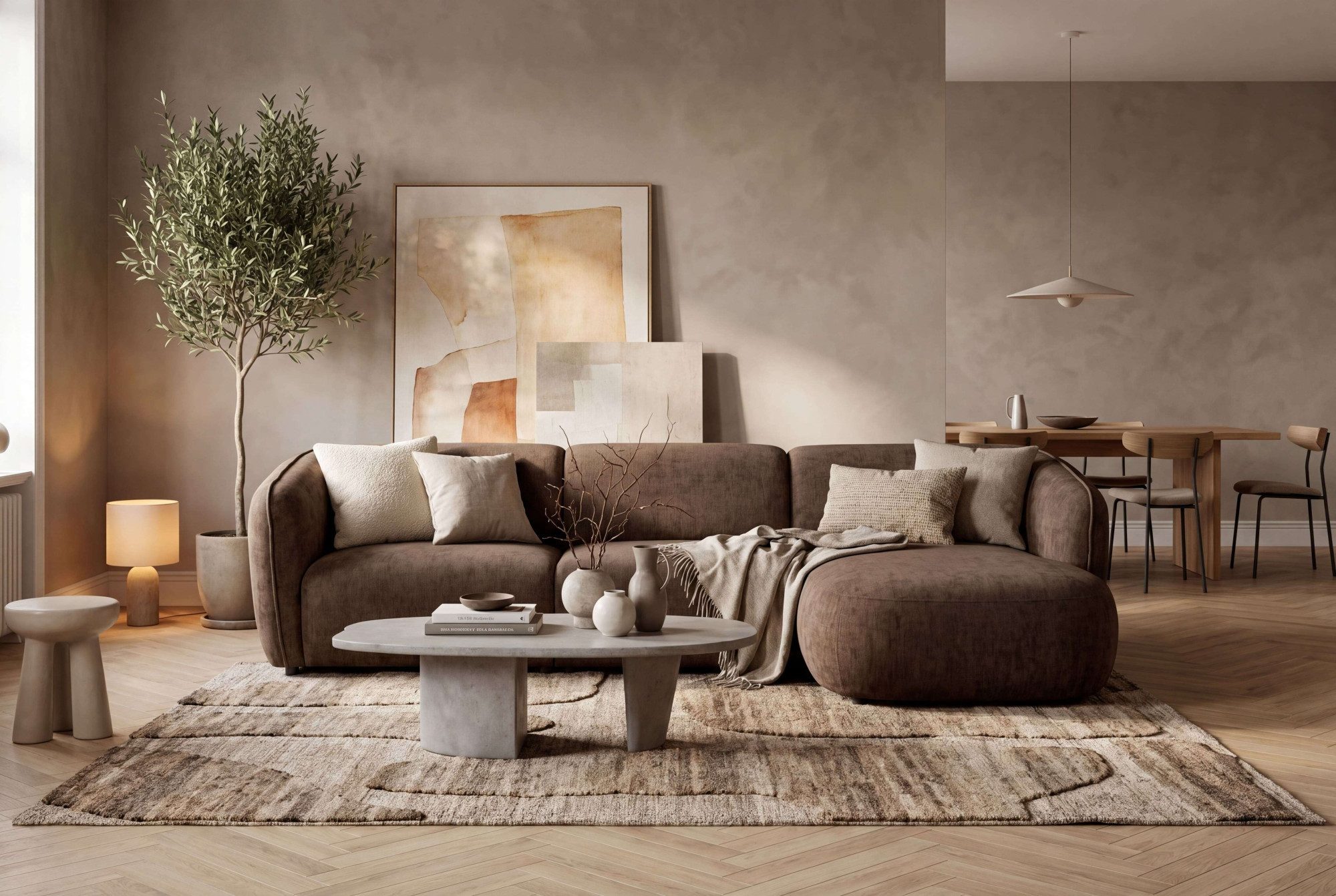 OTTO home Ecksofa OSTRUP Rundsofa, L-Form, Naturtöne, Boucle oder Chenille, Breite 280 cm, organische Form mit sanften Rundungen