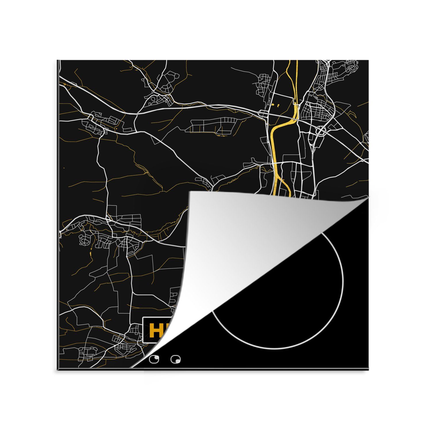 MuchoWow Herdblende-/Abdeckplatte Heilbronn - Stadtplan - Karte - Deutschland - Gold, Vinyl, (1 tlg), 78x78 cm, Ceranfeldabdeckung, Arbeitsplatte für küche