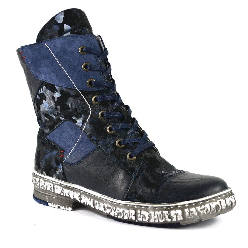 KRISBUT 6879A-4 Winterstiefel Herren - Blau-Kombi Echtleder Mit Warmfutter