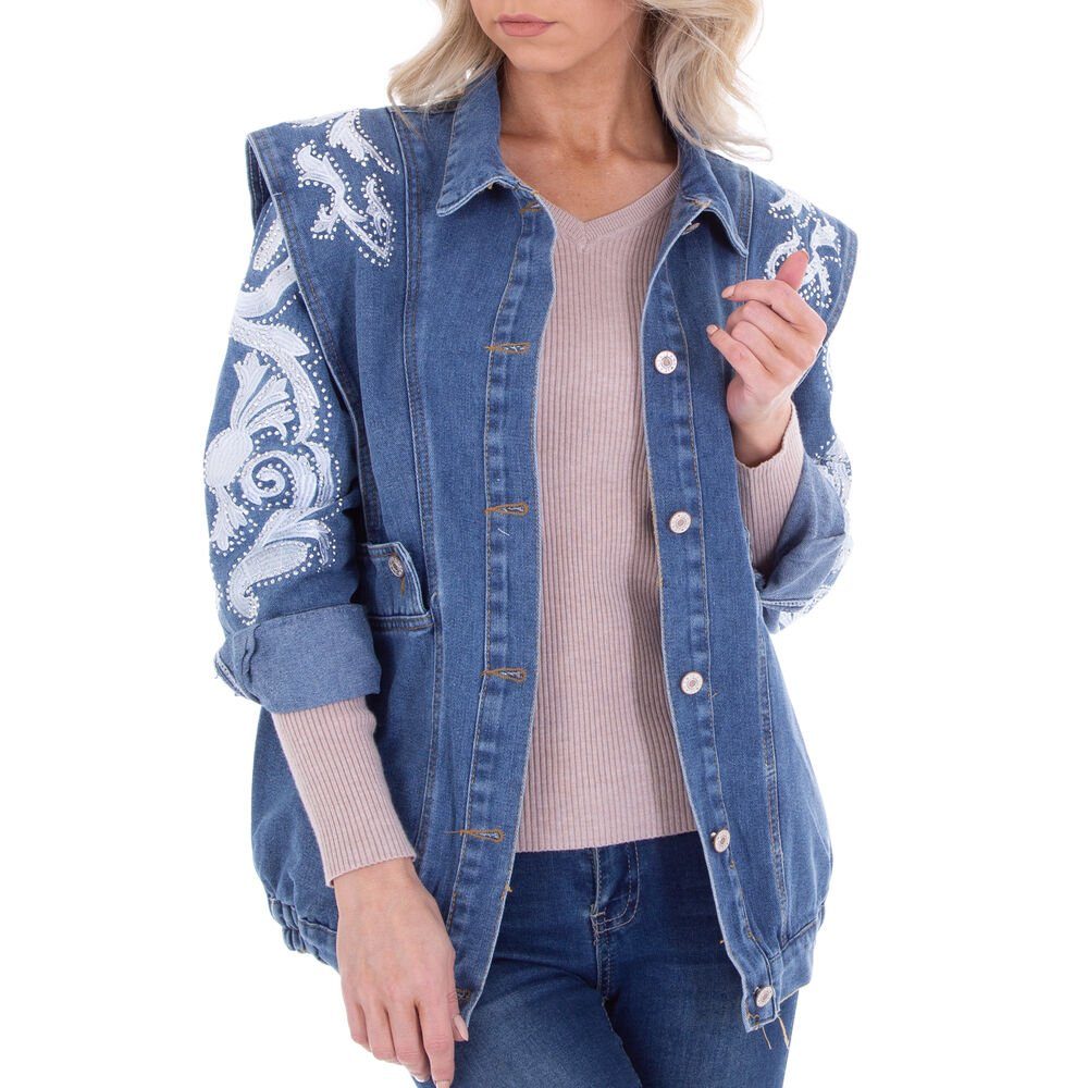 Damen in Blau Freizeit Ital-Design Jeansjacke Applikation Jeansjacke