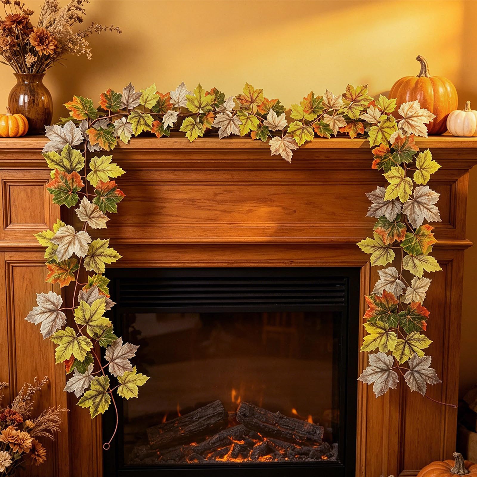 Kunstranke Herbst Girlande Ahornblätter, 205 cm, 2 Stück, Künstliche Ahornblätter, Diwzbyn, Herbst, Herbstblätter Herbstgirlande für Erntedankfest, Halloween – Bild 4 von 5