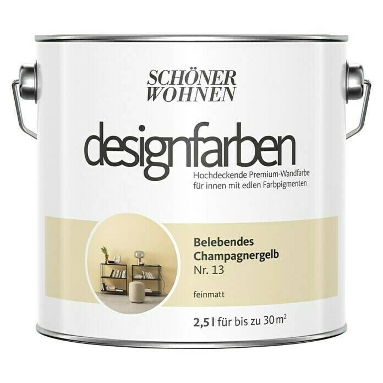 SCHÖNER WOHNEN FARBE Wand- und Deckenfarbe Belebendes Champagnergelb Nr. 13, Tropf- und spritzgehemmt, Konservierungsmittelfrei