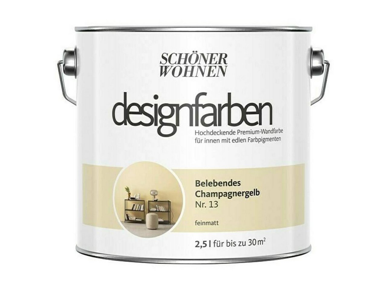 SCHÖNER WOHNEN FARBE Wand- und Deckenfarbe Belebendes Champagnergelb Nr. 13, Tropf- und spritzgehemmt, Konservierungsmittelfrei