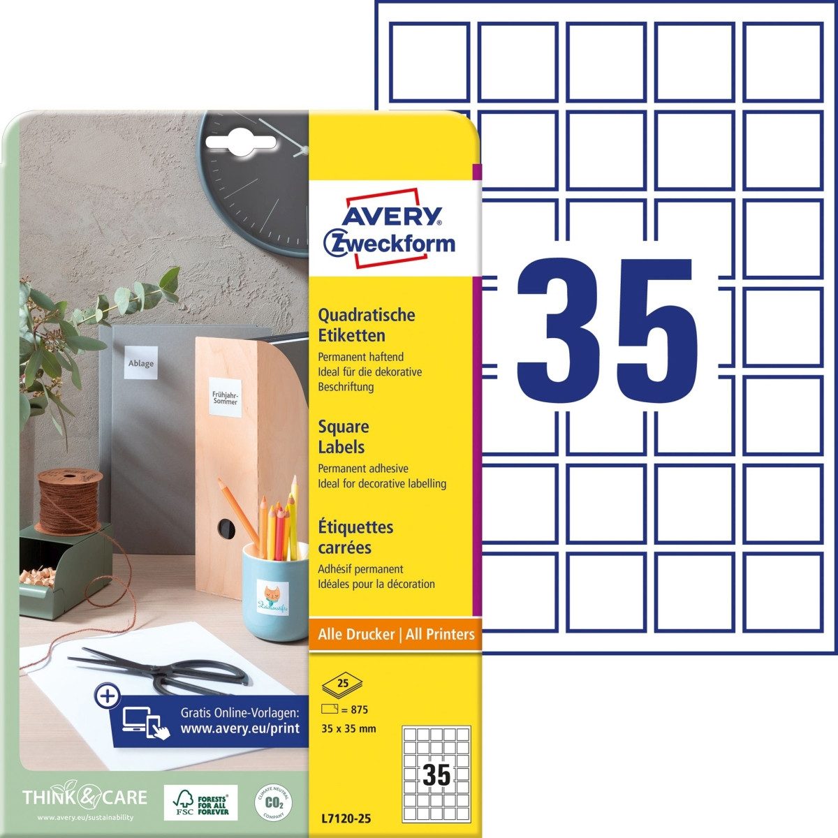 Avery Zweckform Etiketten QR-Etiketten 35x35mm VE=875 Stück weiß blickdicht