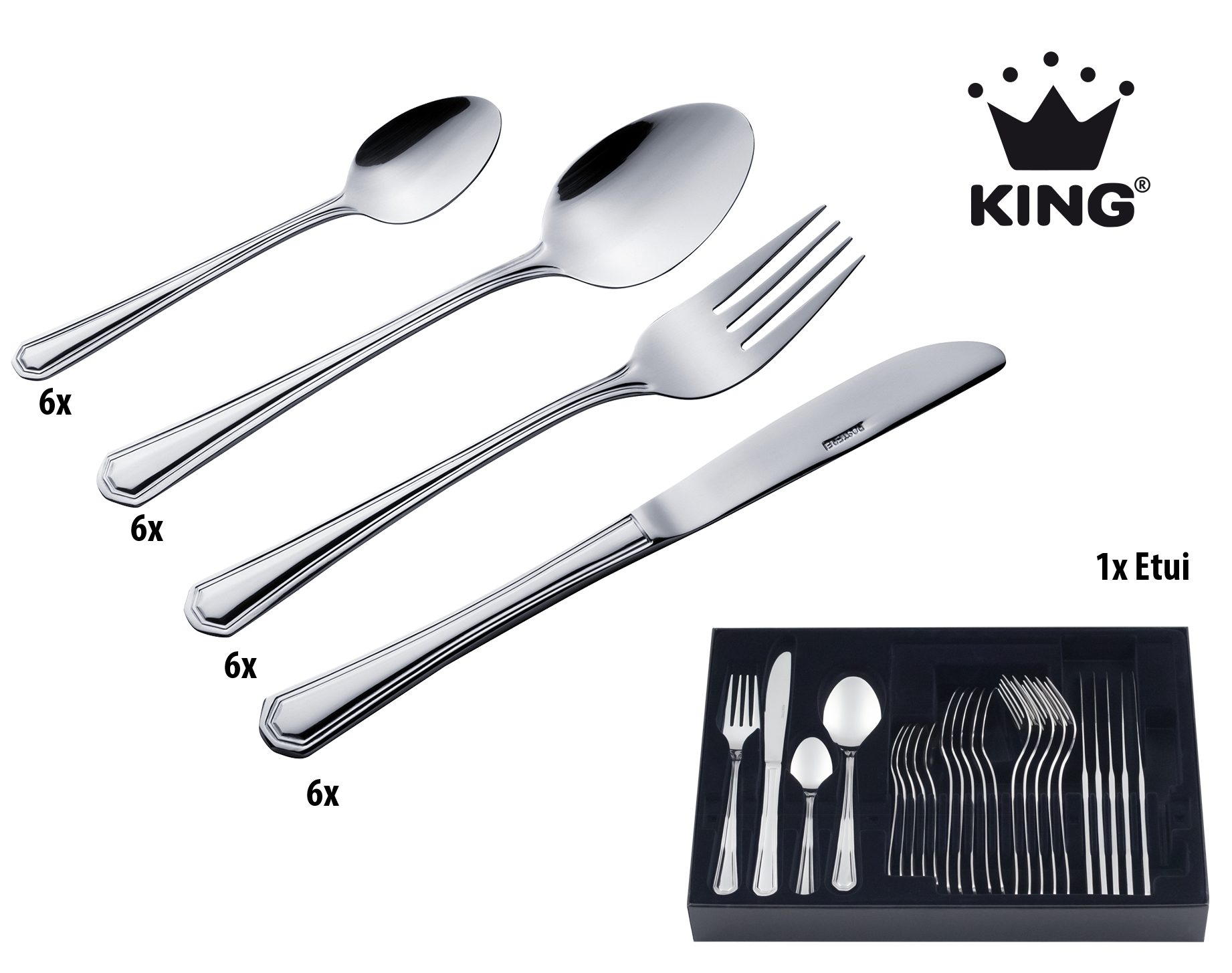 KING Besteck-Set »Düsseldorf« (25-tlg), 6 Personen, Edelstahl 18/0, Besteck im zeitlosen Design, mit Besteck-Etui