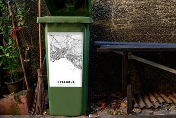 MuchoWow Wandsticker Istanbul - Karte - Stadtplan - Schwarz-weiß - Karte (1 St), Mülleimer-aufkleber, Mülltonne, Sticker, Container, Abfalbehälter