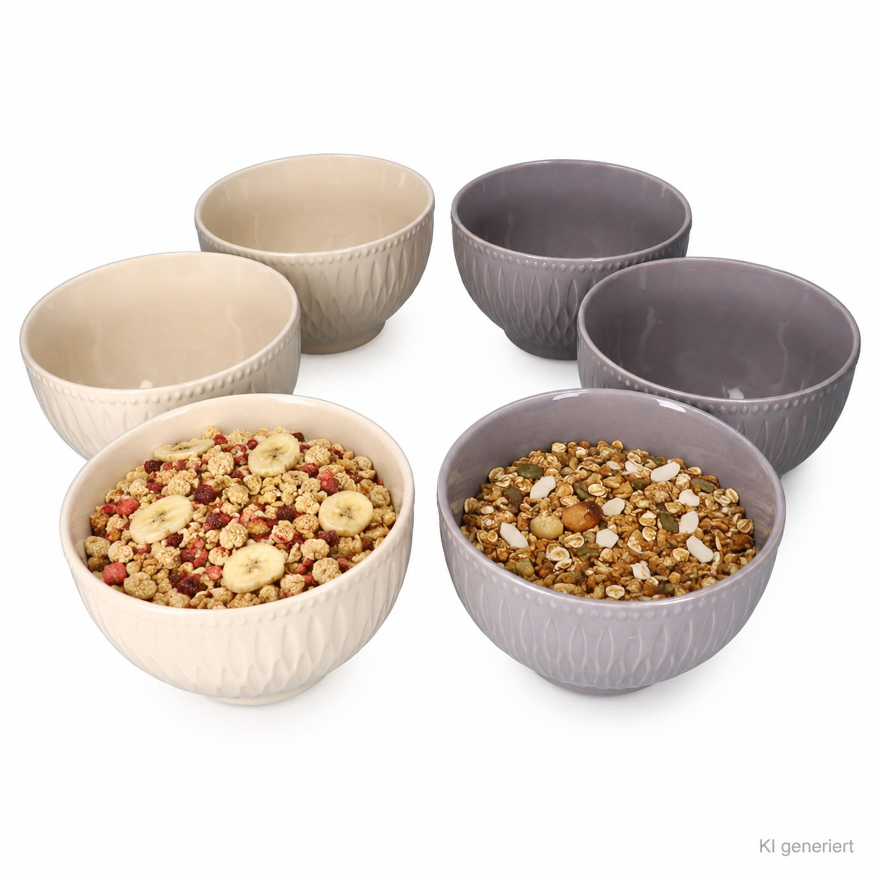 MamboCat Müslischale 6x Biko Müslischalen 650ml Keramik Vanille Grau Salat Bowl Suppe, Keramik