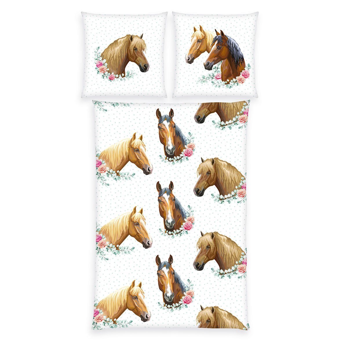 Herding Bettwäsche 2tlg Wende Winter Bettwäsche Deckenbezug Renforce Pferd 135x200 cm, Renforce, 2 teilig, Tiermotiv, Pferdmotiv, Baumwolle, Renforce, bedruckt