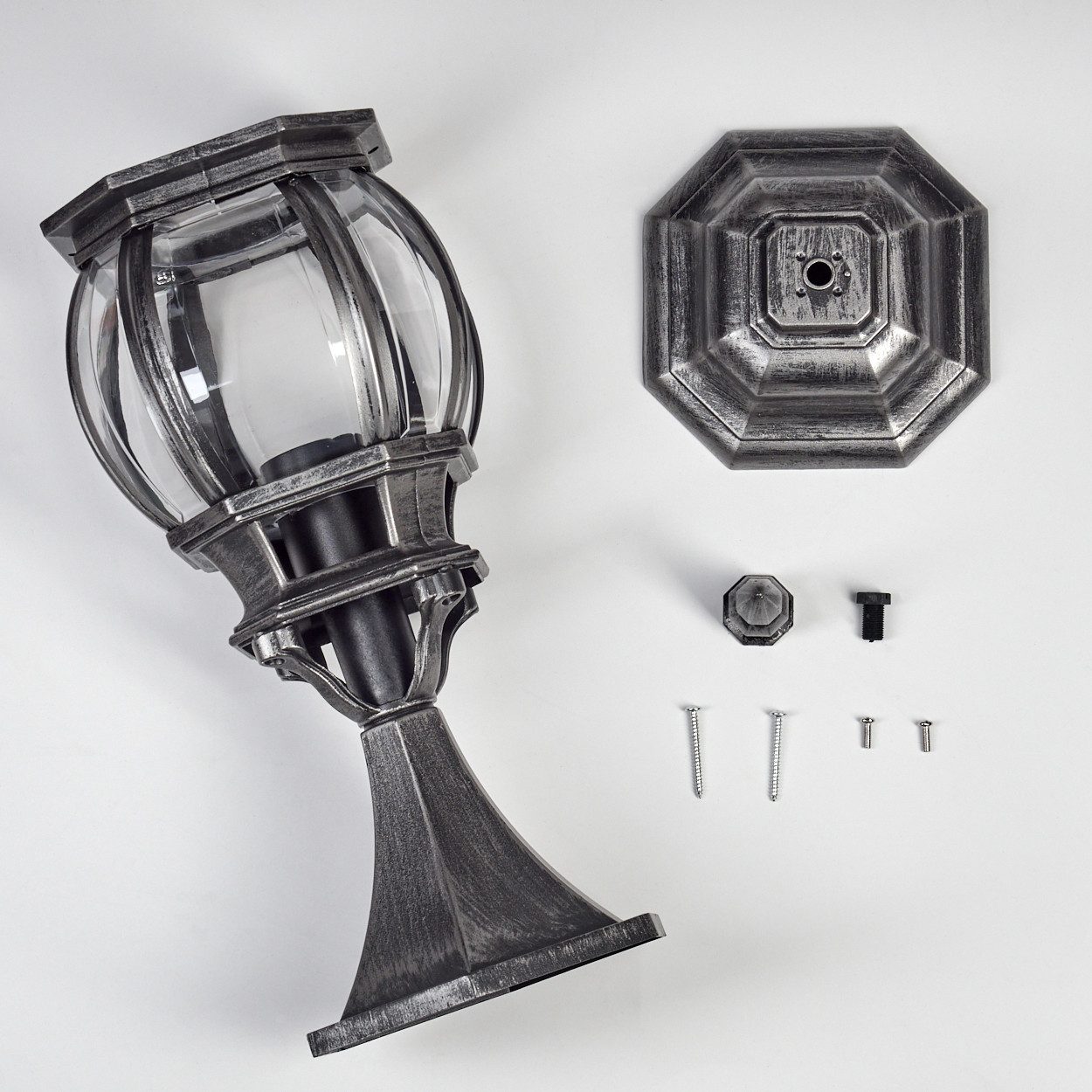 hofstein Pollerleuchte Außenwegeleuchte aus Metall/Kunststoff in Schwarz/Silberfarben/Klar, ohne Leuchtmittel, Wegeleuchte im Vintage/Antik/Landhaus-Design, Höh – Bild 5 von 5