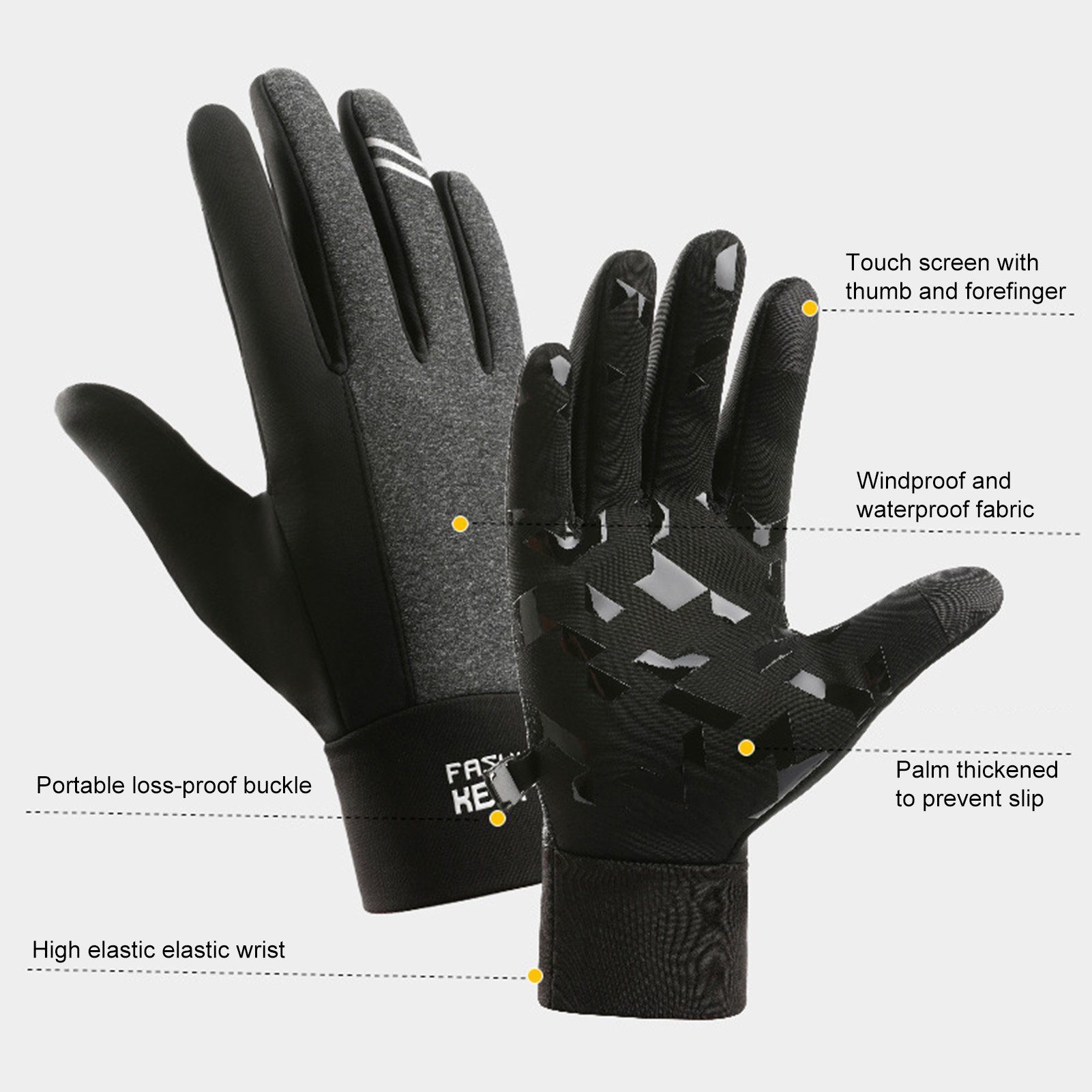Touchscreen für Handschuhe, Touchscreen, Rutaqian Warmhalten, Damen Fahrradhandschuhe Herren Elastisch Anti-Verlust Grau Gloves Sport