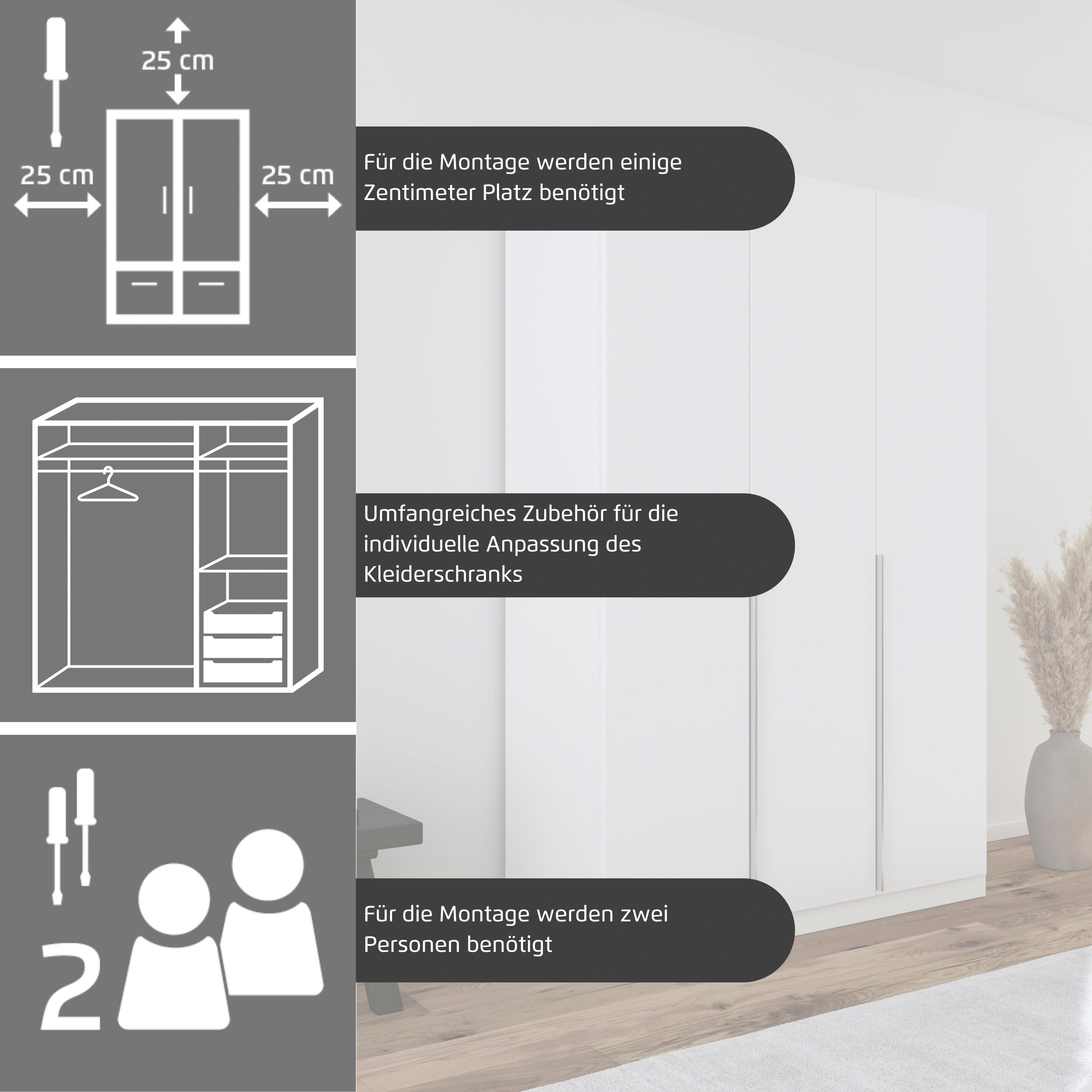 OTTO home Drehtürenschrank Kleiderschrank Schrank Garderobe AGORDO Schlafzimmer (in zwei Griff-Farben, Breiten 91-405 cm, Dekor- oder Hochglanzfront) durchdachte Innenausstattung, in 8 Breiten und 2 Höhen MADE IN GERMANY