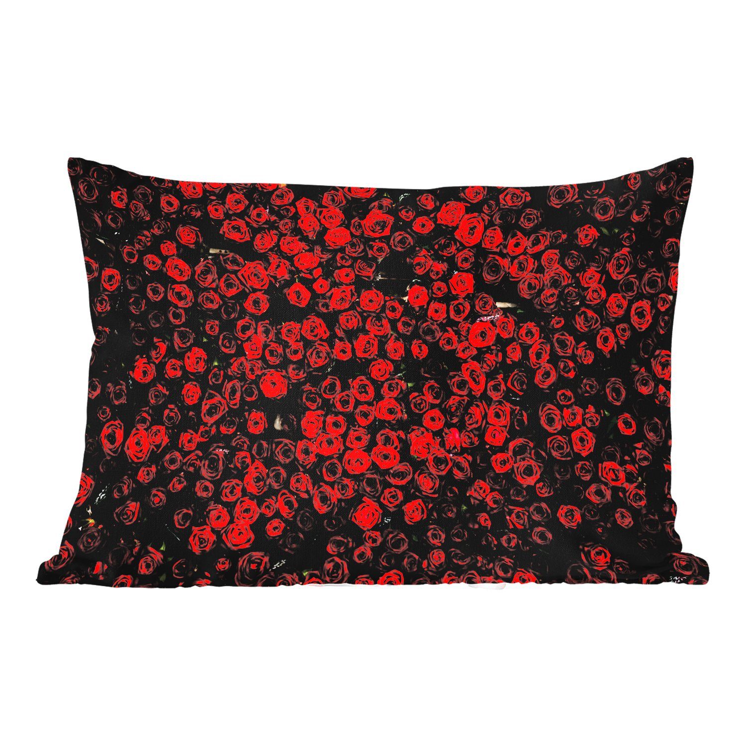 MuchoWow Dekokissen Blumen - Kissenhülle Rosen - Polyester, Dekokissenbezug, Outdoor-Dekorationskissen, Rot