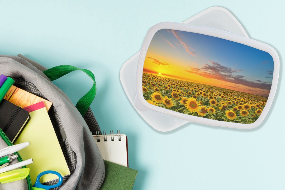 Sonnenuntergang Kunststoff, für Kinder und Nacht und - - Blumen - weiß Erwachsene, Orange, für Brotdose, Lunchbox Mädchen (2-tlg), MuchoWow Brotbox - Jungs Sonnenblume