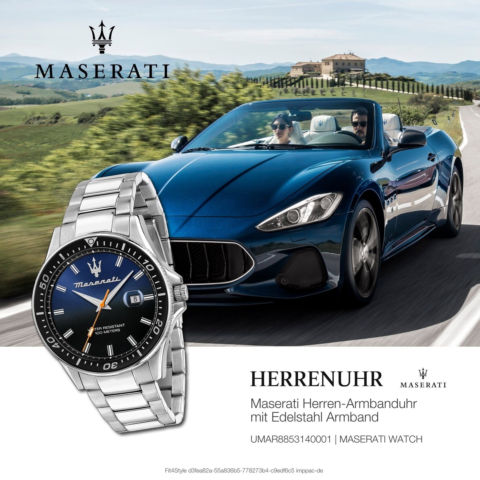 MASERATI Quarzuhr Maserati Herren Uhr Analog SFIDA, (Analoguhr), Herrenuhr rund, groß (ca. 44mm) Edelstahlarmband, Made-In Italy