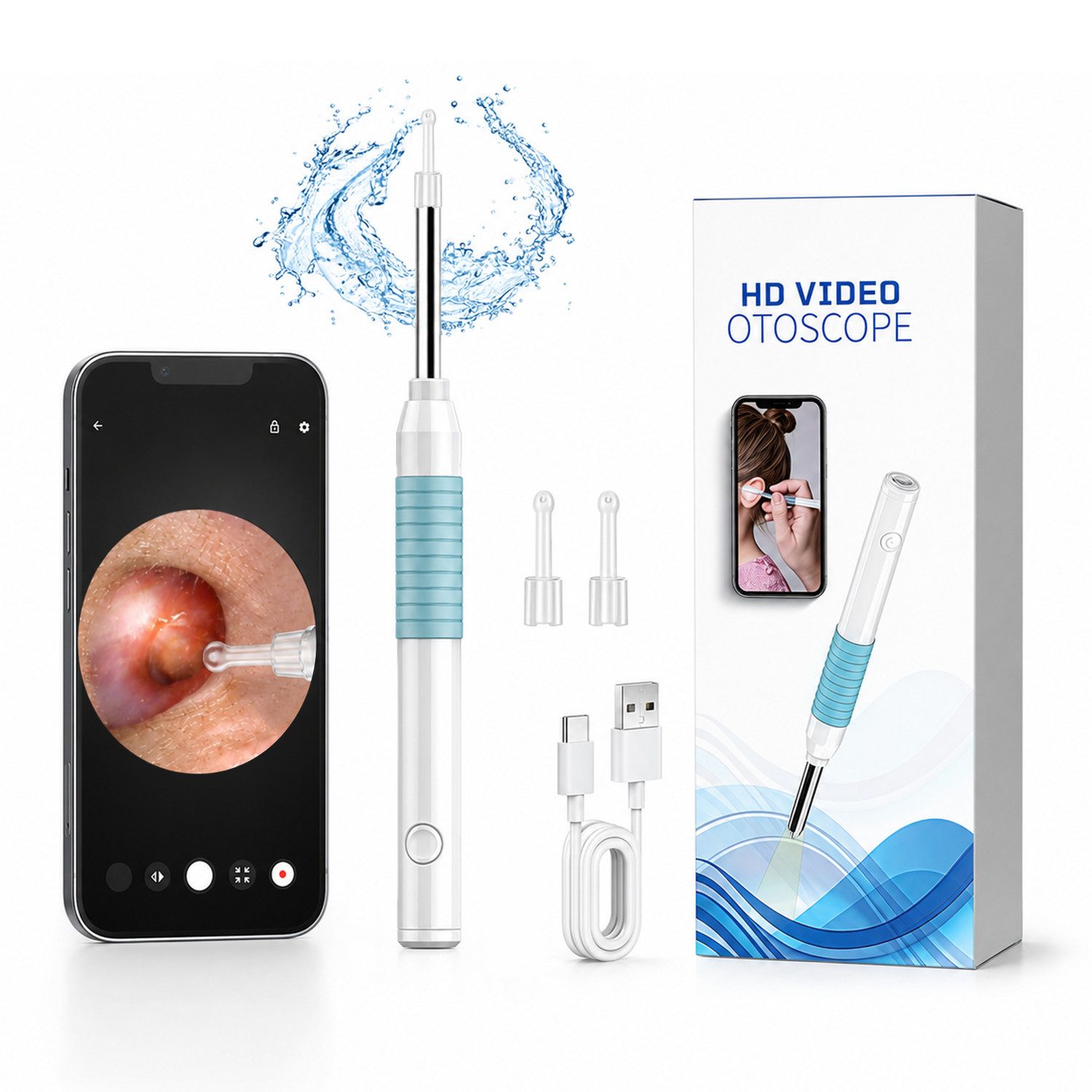 MOPUEA Ohrenreiniger Ohrreiniger Set mit Kamera HD 8 MP Visuelle Ohrenschmalz Entferner, Ohrreiniger mit HD Kamera und WLAN App Verbindung, Wiederaufladbarer Ohrreiniger für sichere Ohrpflege, 8MP Kamera LED Licht WLAN App weiche Silikonspitzen