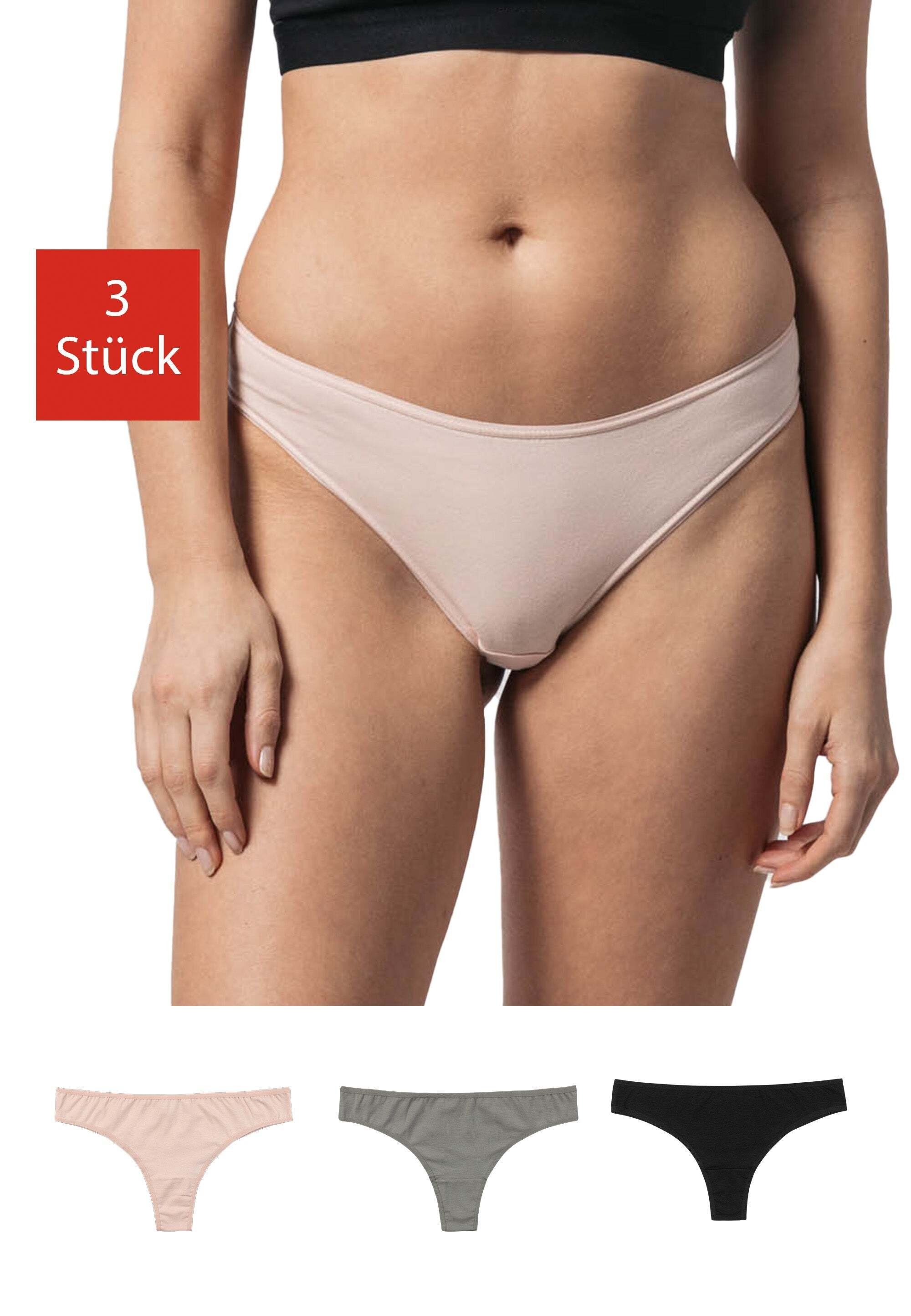 SNOCKS Brasilslip Unterwäsche Damen Brazilian Slip Unterhosen (3-St) aus Bio-Baumwolle für ein bequemes Tragegefühl Mix (Apricot/Grün/Schwarz)