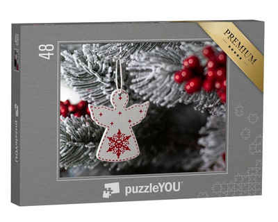 puzzleYOU Puzzle Holzengel auf dem Weihnachtsbaum, 48 Puzzleteile, puzzleYOU-Kollektionen Engel